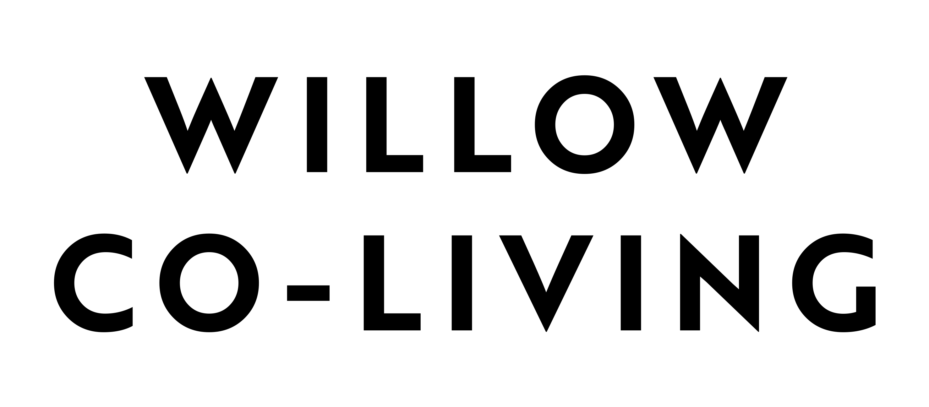 The image displays the words "WILLOW CO-LIVING" in bold, black letters on a green background.